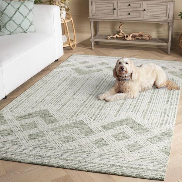 SAFAVIEH Pine 9 ft. x 12 ft. Sage/Ivory Zig-Zag Striped Area Rug