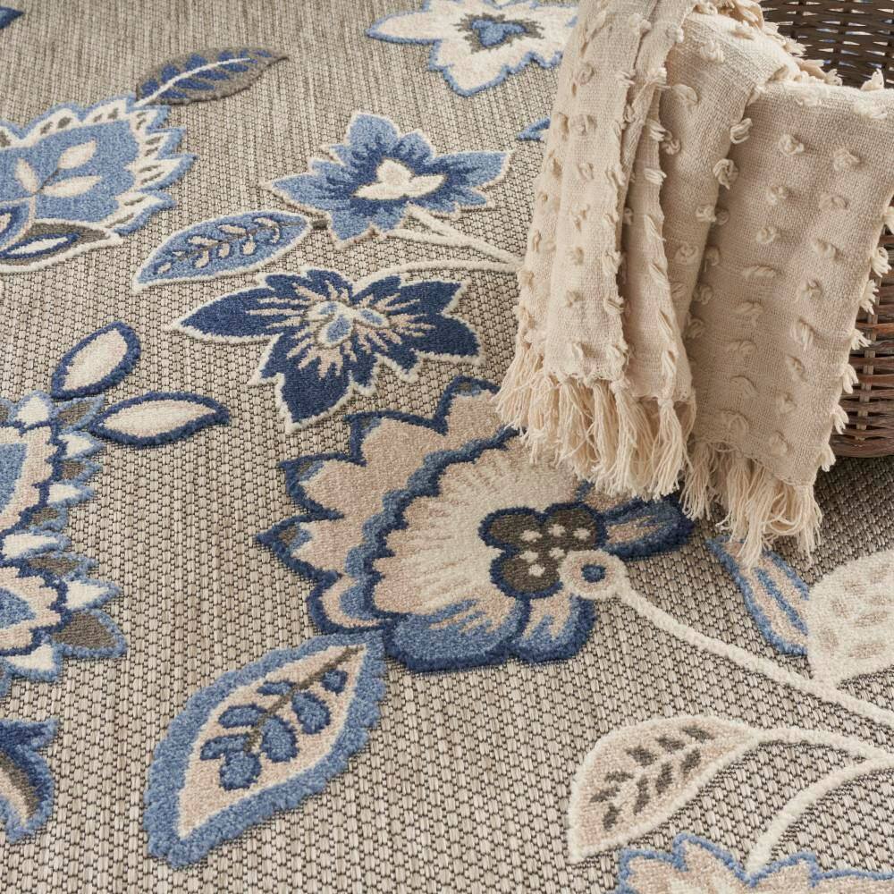 Blue Floral Synthetic 9' x 12' Washable Area Rug