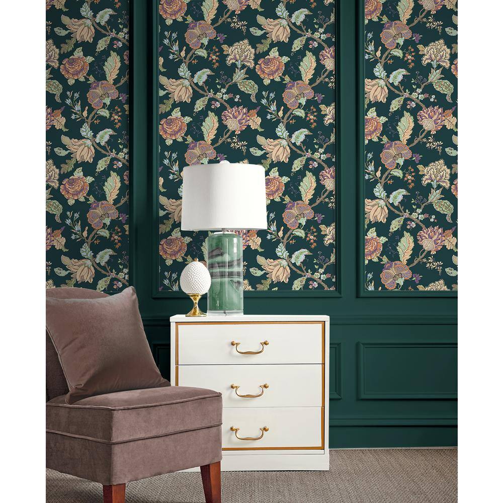 Victorian Jade Floral Vinyl-Coated Pre-Pasted Wallpaper