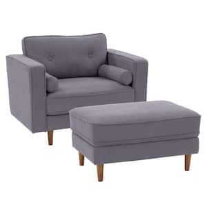 Mulberry Grey Fabric Upholstered Modern Accent Chair and Ottoman Set