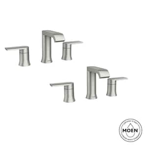 Genta 8 in. Widespread Double Handle Bathroom Faucet with Drain Kit Included in Brushed Nickel (2-Pack)(Valve Included)