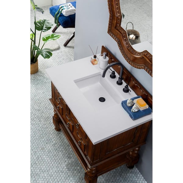 James Martin Vanities Castilian 36 in. W x 23.5 in. D x 33.8 in. H Single Bath Vanity in Aged Cognac with Quartz Top in Classic White