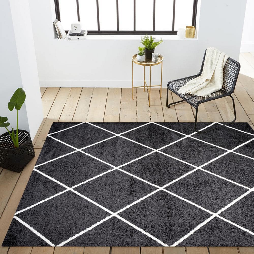 Cole Black and White Diamond Trellis 4' x 6' Area Rug
