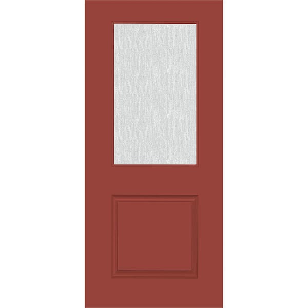 Steves & Sons Legacy 36 in. x 80 in. Universal Handing 1/2 Lite Rain Glass Primed Morocco Red Finish Fiberglass Front Door Slab