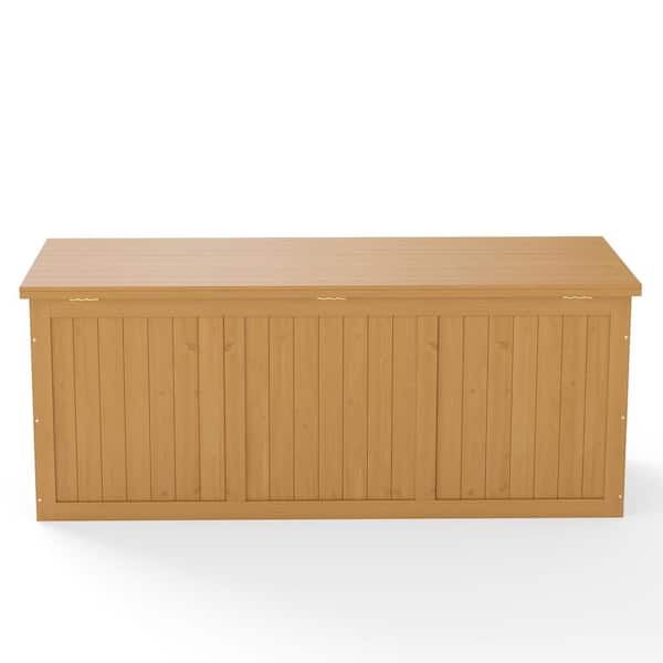 112 Gallon Outdoor Wooden Deck Box Solid Wood Storage Box Seat and Table Top for Patio Furniture Cushions, Pool Toys