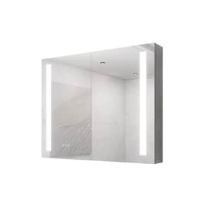 36 in. W x 30 in. H Rectangular Aluminum Surface/Recessed Mount Medicine Cabinet with Mirror and Lights