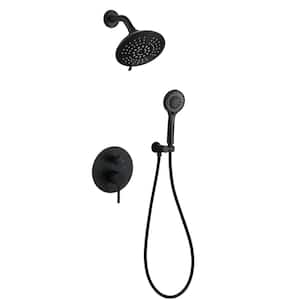 2-Spray Patterns 1.8 GPM 6 in. Wall Mount Dual Shower Heads with Handheld Shower in Black
