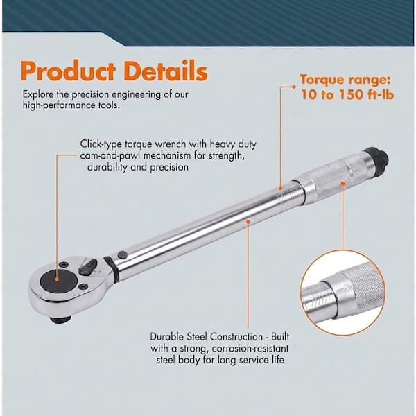 Anvil 1/2 in. Drive Click Torque Wrench Anvil-UJ-12 - The Home Depot