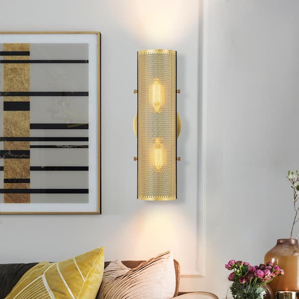 EDISLIVE Alexa 13.8 in. Cylinder Balck and Gold Outdoor Wall Sconce with Up and Down Hardwired