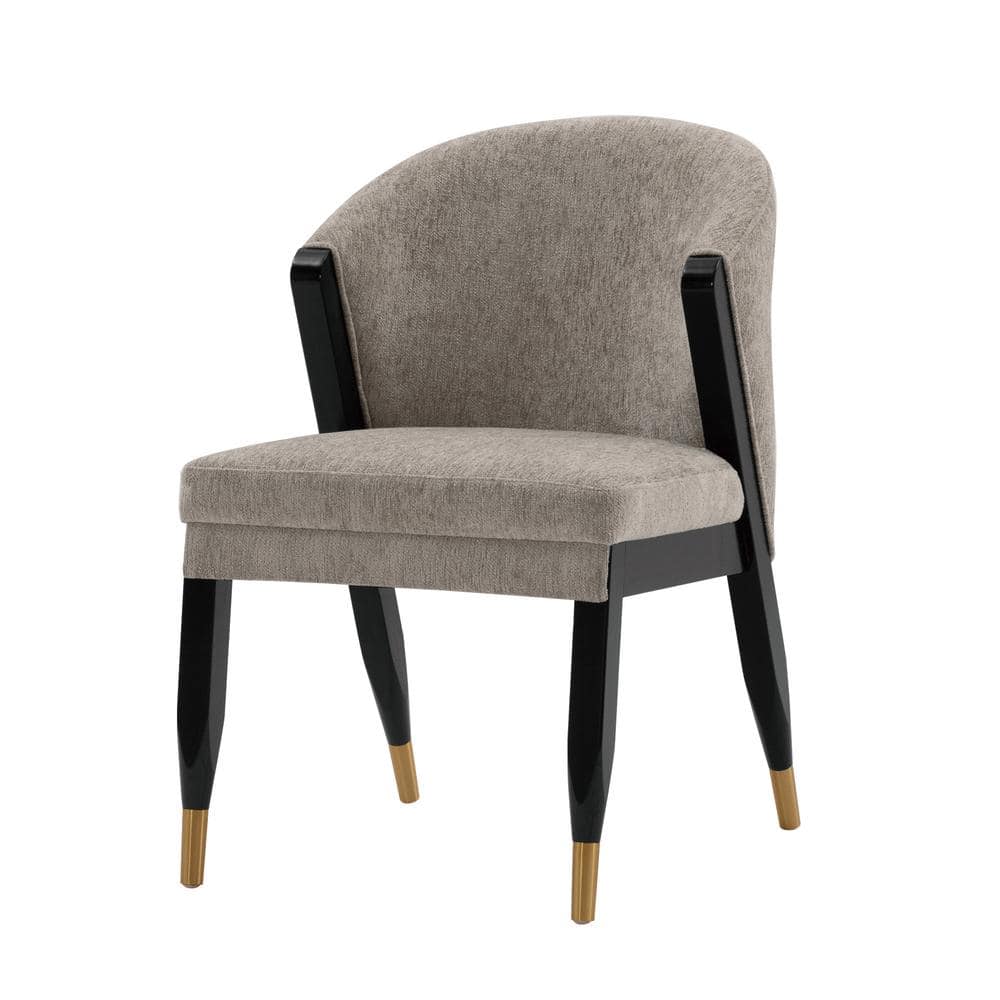 Stone Gray Boucle Upholstered Side Chair with Elm Wood Legs