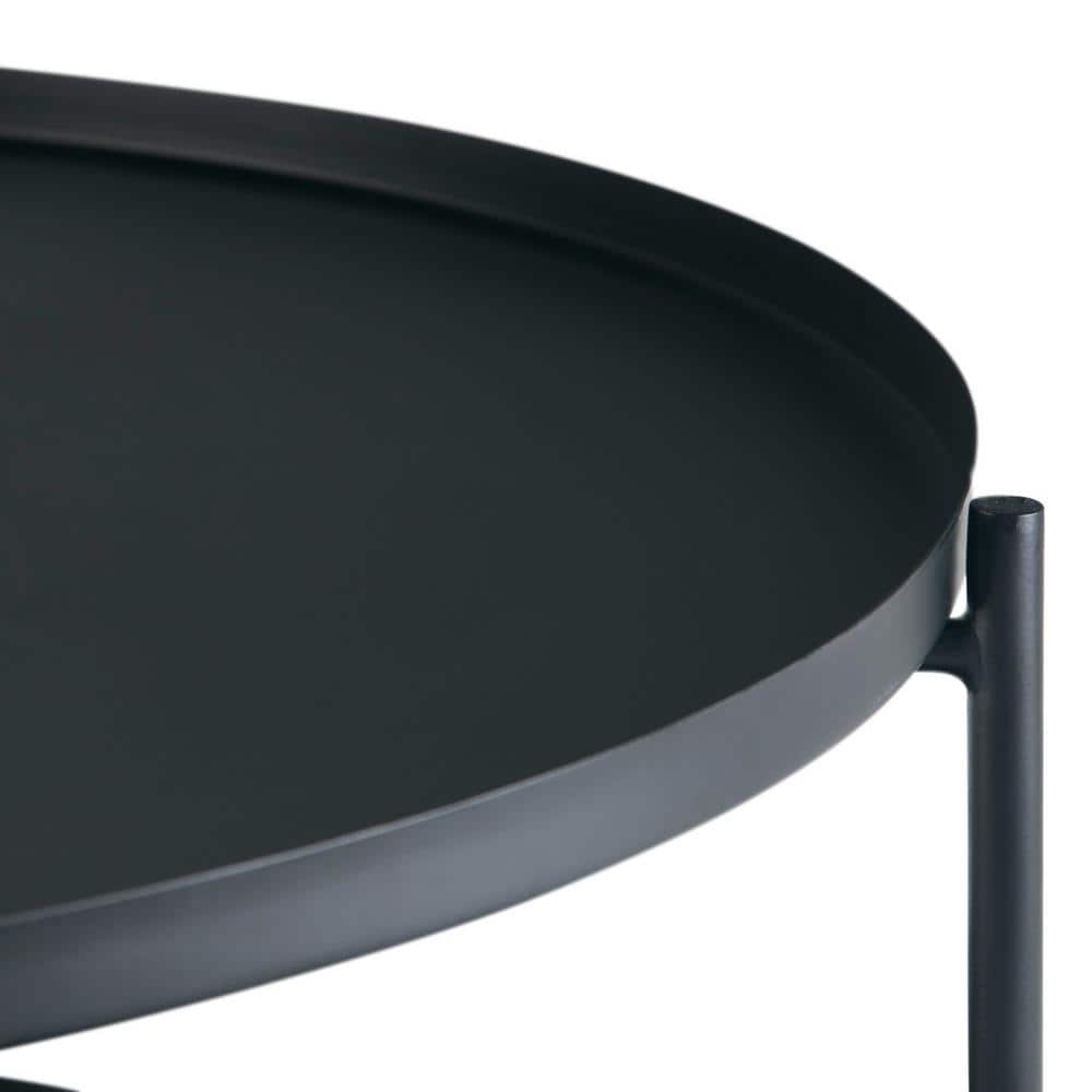 Monet 32" Round Black Metal Coffee Table with Storage