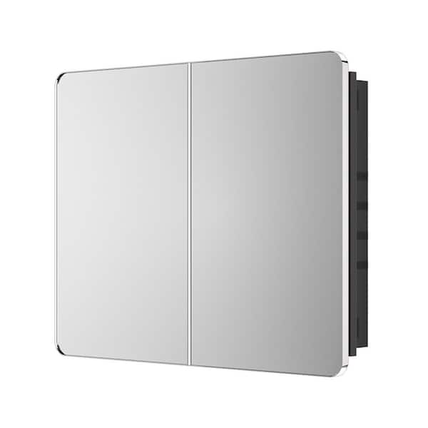 40 in. W x 32 in. H Rectangular Chrome Stainless Steels  Framed Recessed/Surface Mount Medicine Cabinet with Mirror