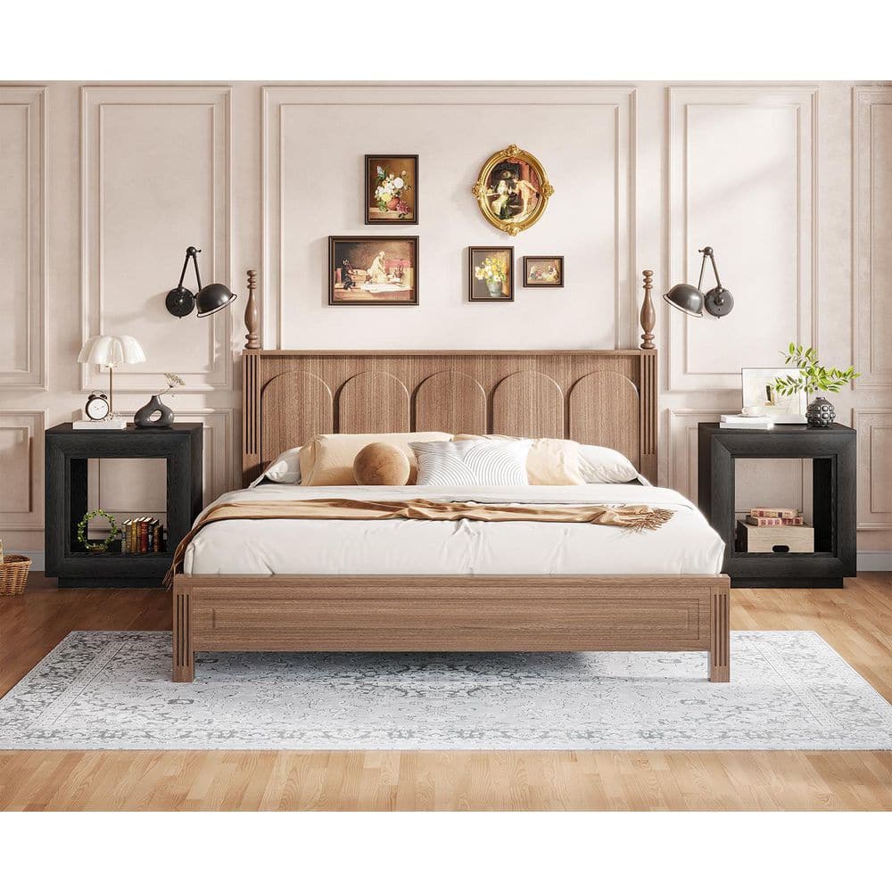 Kerlin 23.62 in. Black Rectangular Wood End Table, Nightstand Bedside Table With Storage, 2-piece - thumbnail 4