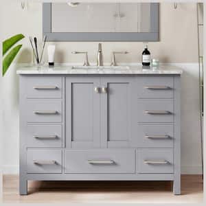Aberdeen 42 in. W x 22 in. D x 34 in. H Bath Vanity in Gray with White Carrara Marble Top with White Sink