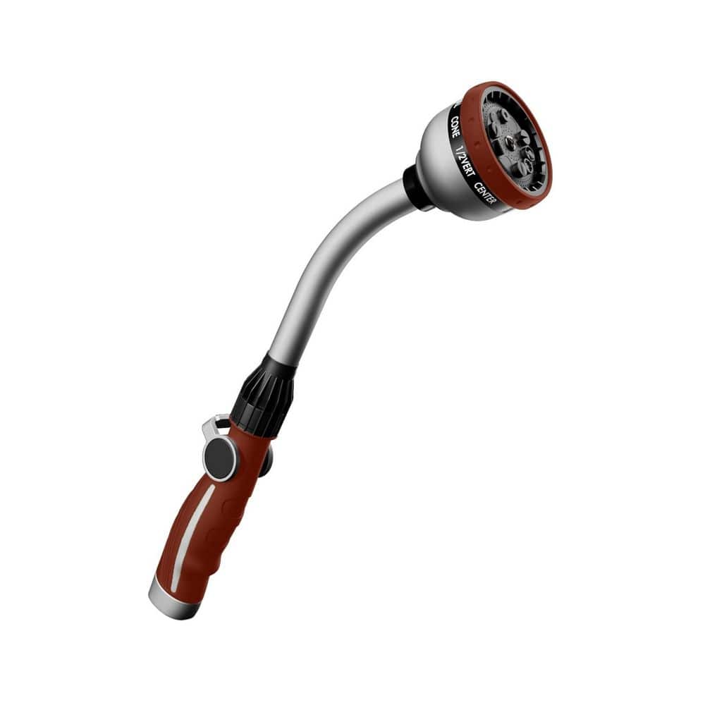 15 in. Red Metal Garden Hose Wand-Heavy-Duty Nozzle, 10-Sprays, Thumb Control, Perfect for Baskets and Shrubs