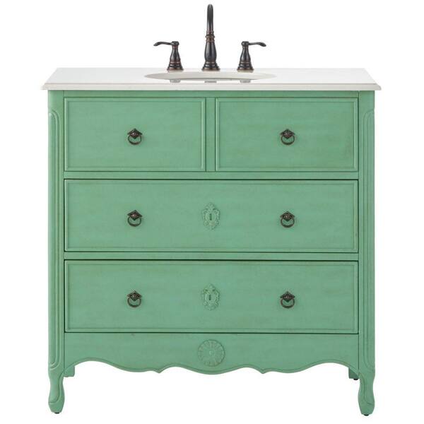 Home Decorators Collection Keys 36 in. W x 20 in. D Bath Vanity in Distressed Aquamarine with Marble Vanity Top in Cream