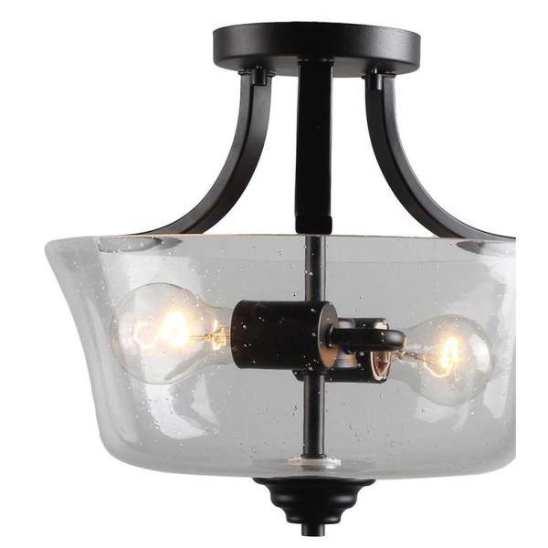 Coal Finish Clear Seeded Glass 2-Light Semi-Flush Mount