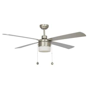 Hutton 52 in. LED Indoor Brushed Nickel Ceiling Fan with Light Kit and Pull Chain
