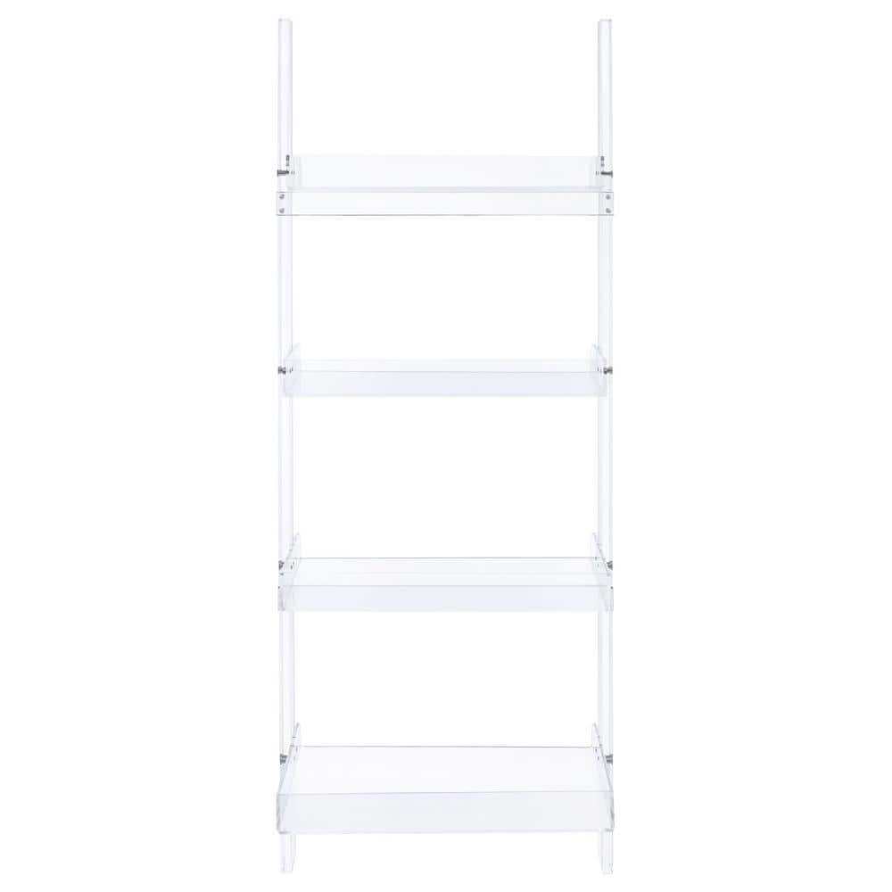 Modern White Acrylic 72'' Ladder Bookcase with 4 Shelves