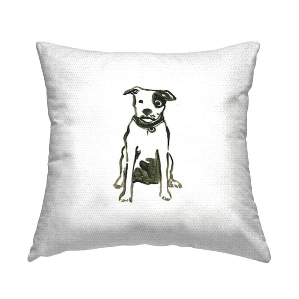 Stupell Industries Smiling Dog Casual Animal Doodle White Square Outdoor Throw Pillow
