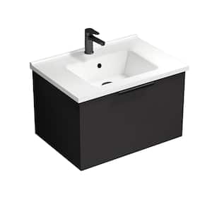 Bodrum 25.59 in. W x 17.72 in. D x 16.14 in . H Wall Mounted Bath Vanity in Matte Black with Vanity Top Basin in White