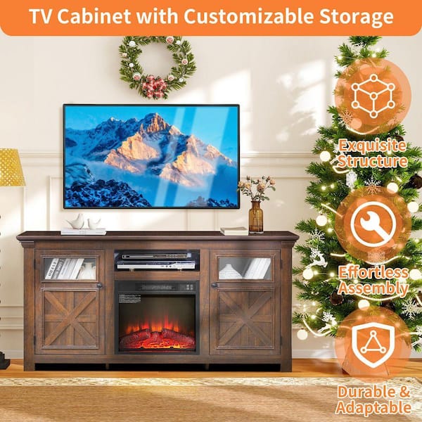 ToolCat 60 in. Freestanding TV Stand with 18 in. Fireplace insert