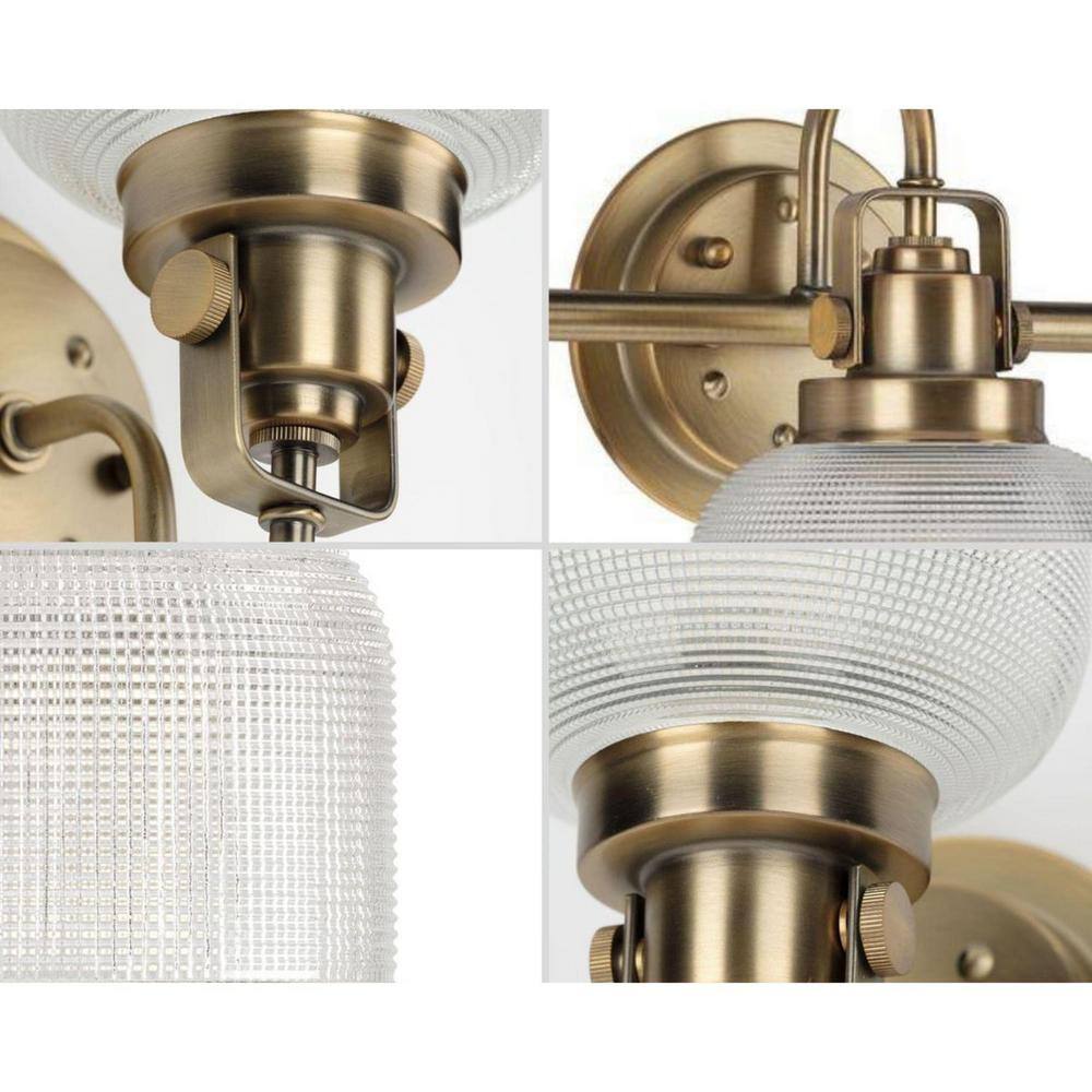 Archie Vintage Brass 3-Light Bathroom Vanity with Prismatic Glass Shades