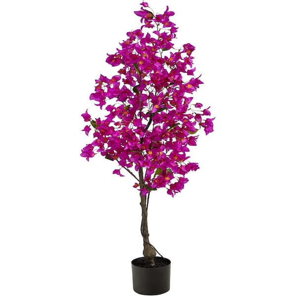 4 ft. Artificial Bougainvillea Tree in Black Pot, Artificial Indoor Home Decor Plant