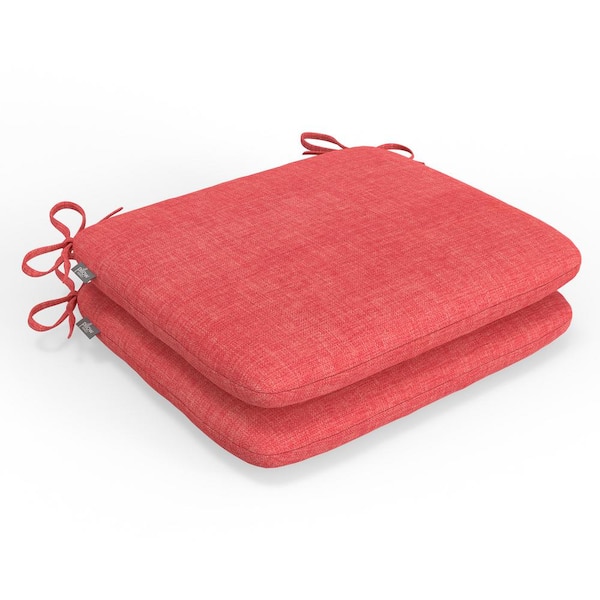 Pillow Perfect Solid Twill 18.5 in W x 3 in H Square Outdoor Chair Pad Cushion with Ties 2-Count in Orange Splash Coral