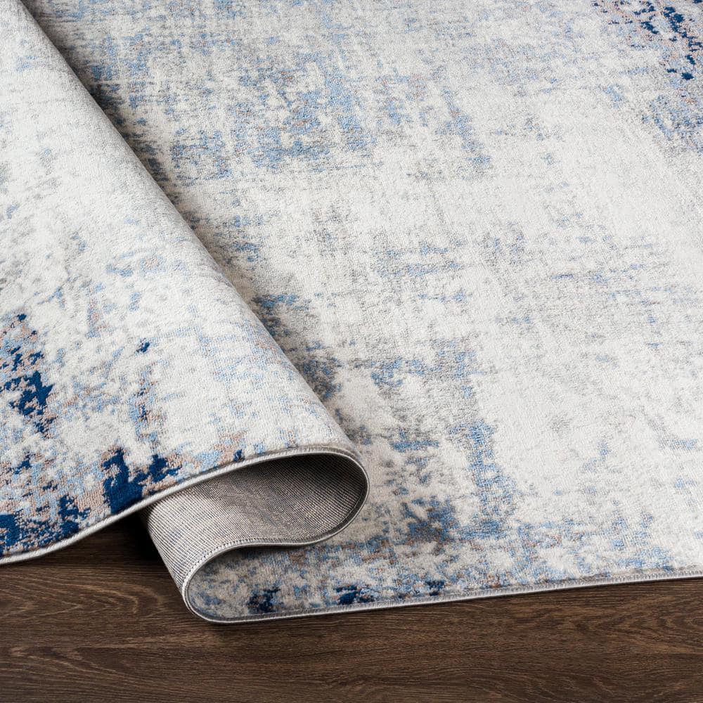 Roma Dark Blue and White Abstract Medium Pile Area Rug