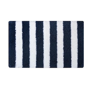 Edens Stripe Multi-Colored Navy/White 20 in. x 32 in. Striped Polyester Rectangle Bath Mat