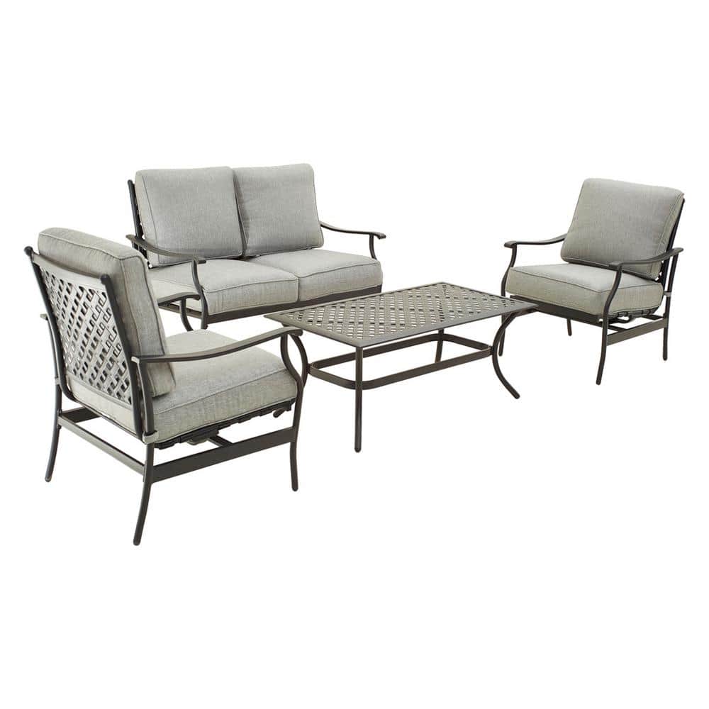 Gray Cushioned 4-Piece Steel Patio Conversation Set