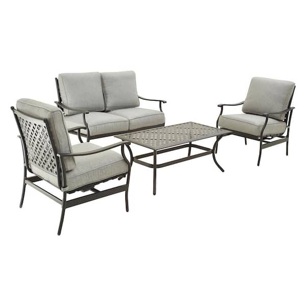 TOP HOME SPACE 4-Piece Metal Patio Conversation Set with Grey Cushions