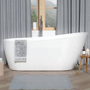 67 in. Sparkling White Acrylic Freestanding Soaking Bathtub with Chrome Overflow and Drain
