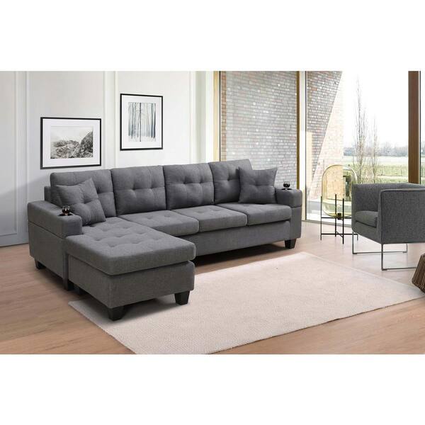 96 in. Square Arm Polyester Straight Sofa in Gray