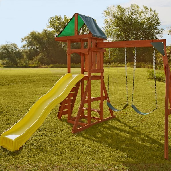 scrambler deluxe wood complete swing set with chalkboard