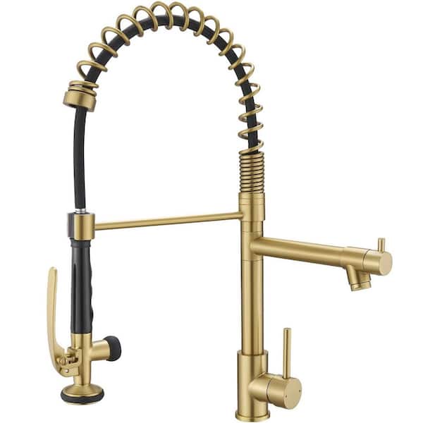 Commercial Pull Down Kitchen Sink Faucet With Sprayer Modern Kitchen Faucet Single Handle Brass Taps Brushed Gold