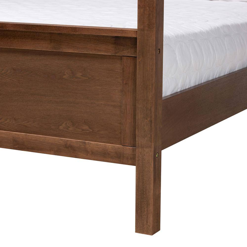 Elegant Walnut Brown King Size Wood Canopy Platform Bed
