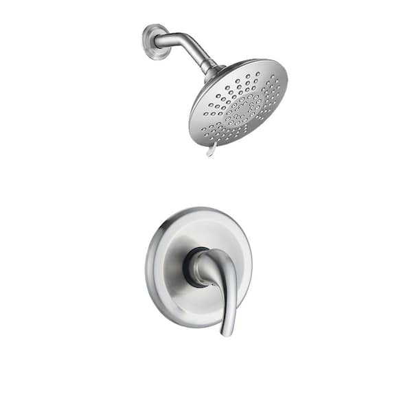 YASINU Wall Mount Single Handle 5-Spray Round High Pressure Shower Faucet In Brushed Nickel (Valve Included)