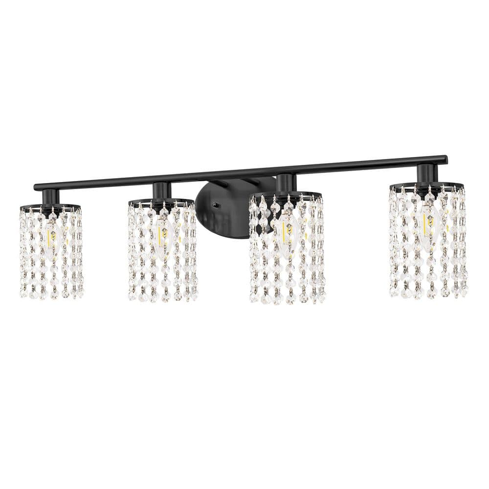 32 in. 4-Light Black Crystal Bathroom Vanity Light, Modern Wall Sconce Over Mirror for Vanity Powder Room Dressing Room price history on PriceWatchPro