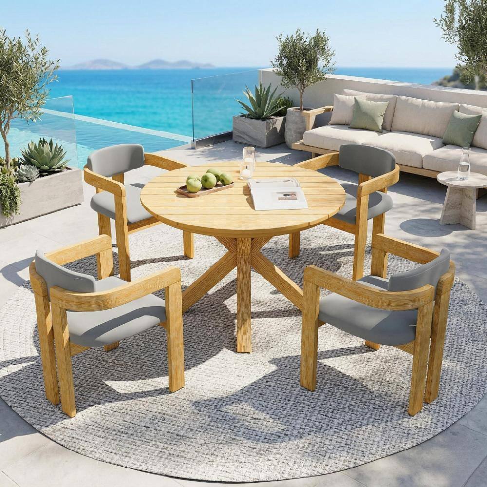 5 of Pieces Wood Frame Outdoor Dining Set with Gray Cushion price history on PriceWatchPro