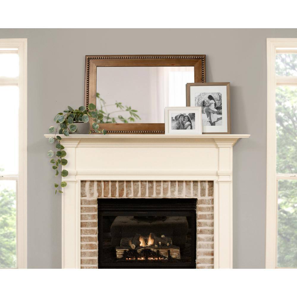 Rustic Brown Rectangular Wood Vanity Mirror with Beaded Edge