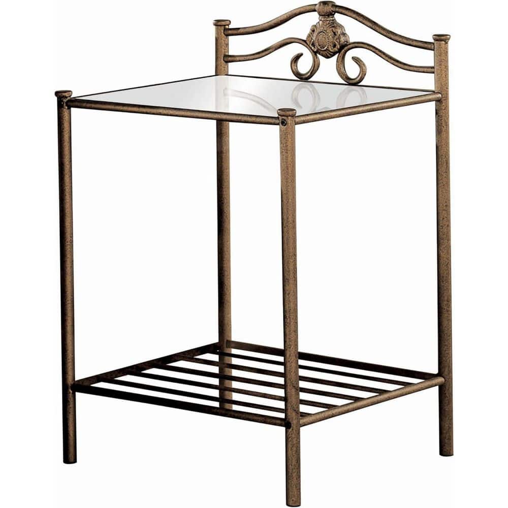 Antique Gold Finish 20 in. W Nightstand with Sturdy Glass Top