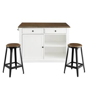 Petra 3-Piece White Kitchen Island with 2-Stools
