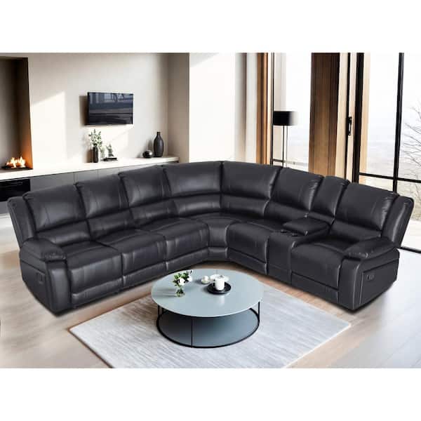 Ellesophas 131 in. 7 Pieces Modular Modern Faux Leather Manual