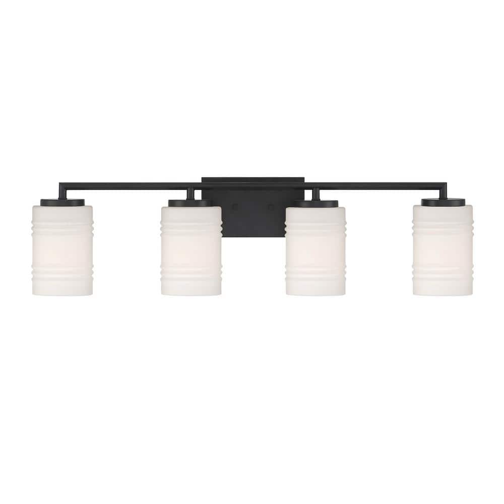 Leavenworth Sleek Matte Black 33" Outdoor Vanity Light with Etched Glass