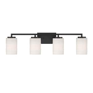 Leavenworth 33 in. 4-Light Matte Black Modern Vanity with Etched Glass Shades