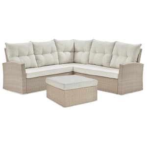 Canaan All-Weather Wicker Outdoor Seating Set with Double Loveseat with Large Ottoman