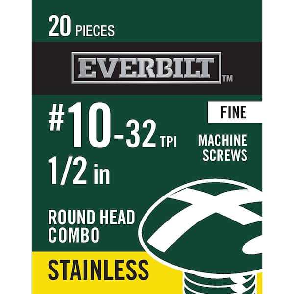 Everbilt #10-32 x 1/2 in. Combo Round Head Stainless Steel Machine Screw (20-Pack)