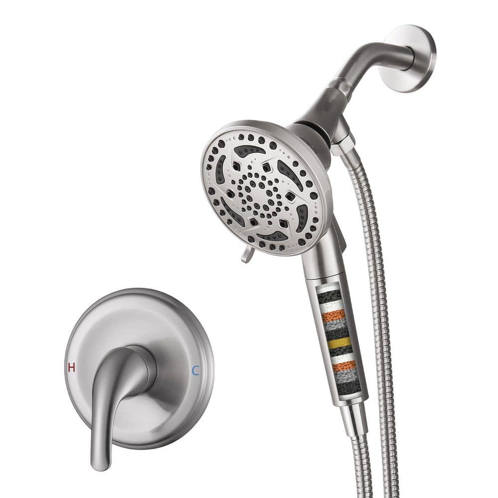 "Filter Single-Handle 7-Spray Shower Faucet 1.8 GPM with 4.7"" Handheld Shower Head in Brushed Nickel (Valve Included)" price history on PriceWatchPro